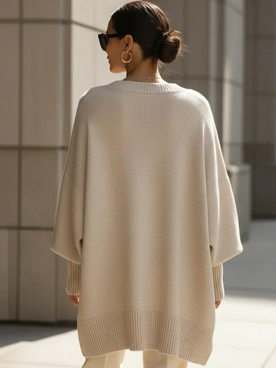 Women's Beige Oversized Batwing Sleeve Autumn Jumper