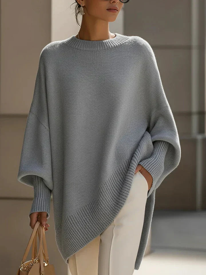 Women's Light Blue Oversized Batwing Sleeve Autumn Jumper
