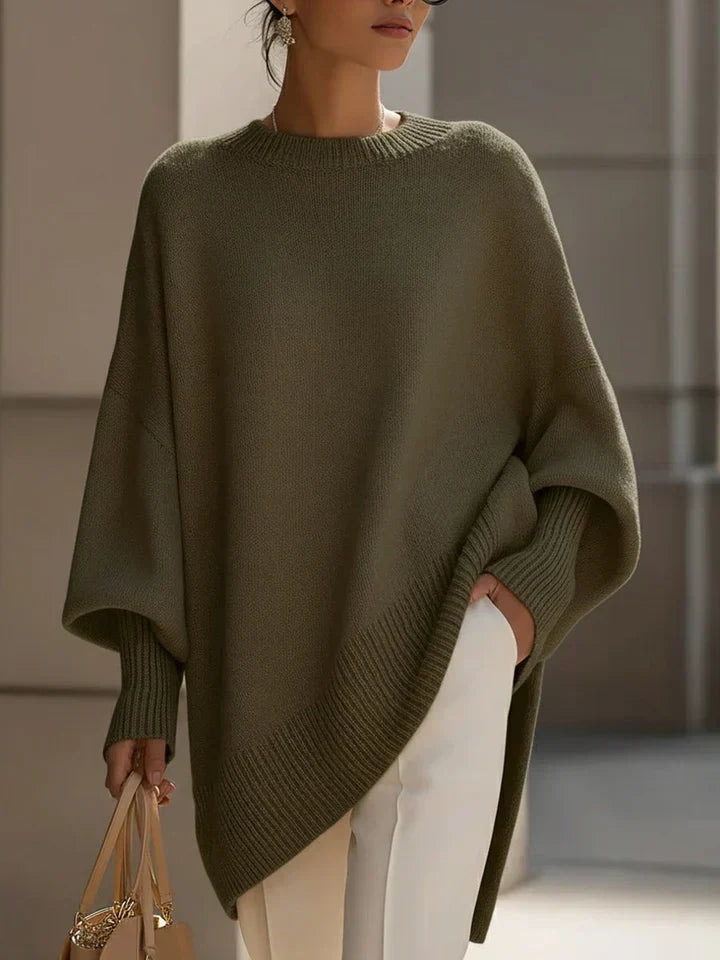Women's Olive Oversized Batwing Sleeve Autumn Jumper