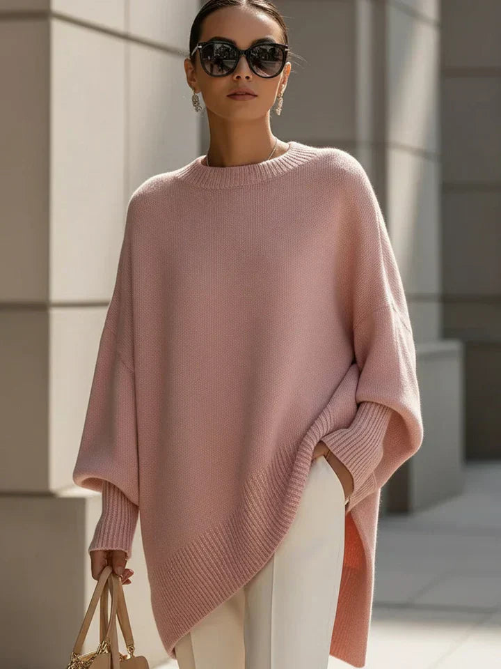 Women's Pink Oversized Batwing Sleeve Autumn Jumper