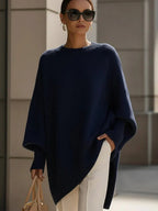 Women's Navy Blue Oversized Batwing Sleeve Autumn Jumper