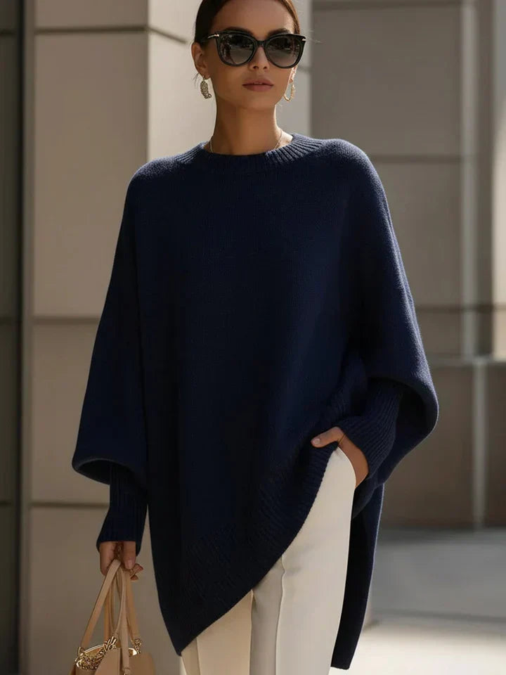 Women's Navy Blue Oversized Batwing Sleeve Autumn Jumper