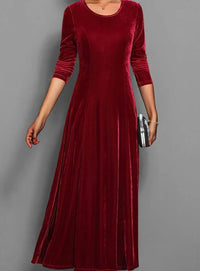 Thomasina | Women's Velvet Long Sleeve Maxi Dress with A Line Skirt