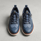 Slate Blue men's faux leather Oxford-style trainers with a lace-up front