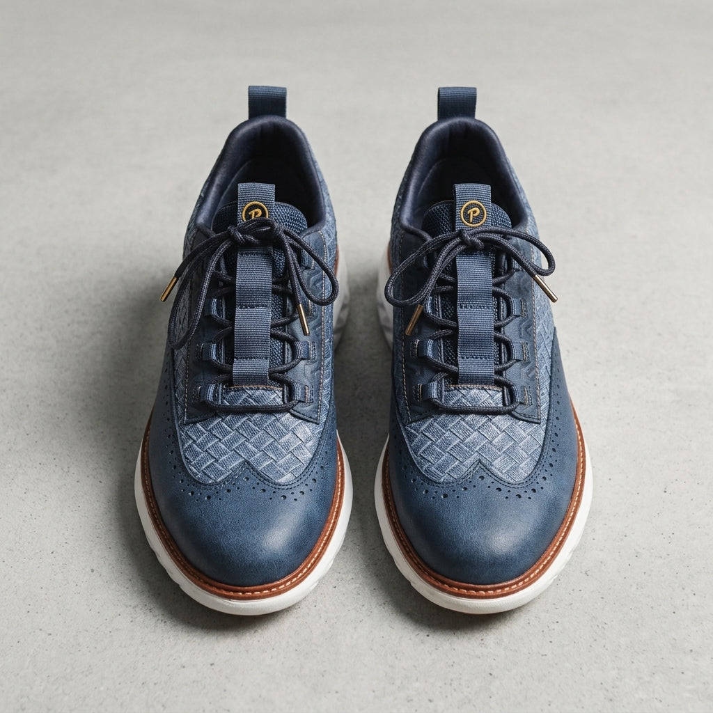 Slate Blue men's faux leather Oxford-style trainers with a lace-up front