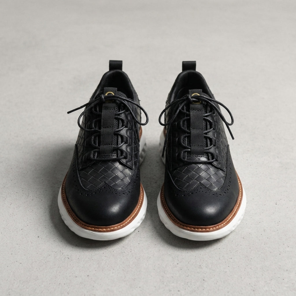 Slate Blue men's faux leather Oxford-style trainers with a lace-up front