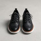 Slate Blue men's faux leather Oxford-style trainers with a lace-up front