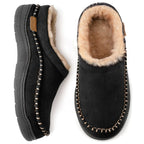 Beige men's warm-lined house slippers with a non-slip sole