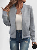 Women's Quilted Bomber Jacket With Ribbed Collar, Cuffs And Zip Front