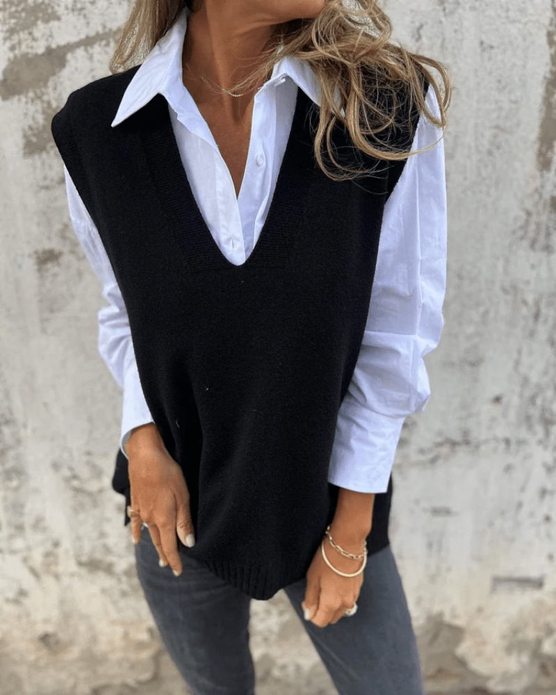Women's Purple Elegant V-Neck Knitted Autumn Layering Waistcoat