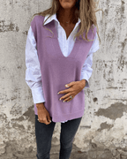 Women's Purple Elegant V-Neck Knitted Autumn Layering Waistcoat