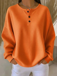 Yvette | Women's Oversized Waffle Knit Henley Sweatshirt with Buttons