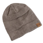 Unisex grey fleece-lined beanie with a snug knitted fit