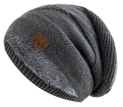 Unisex khaki fleece-lined beanie with a snug knitted fit