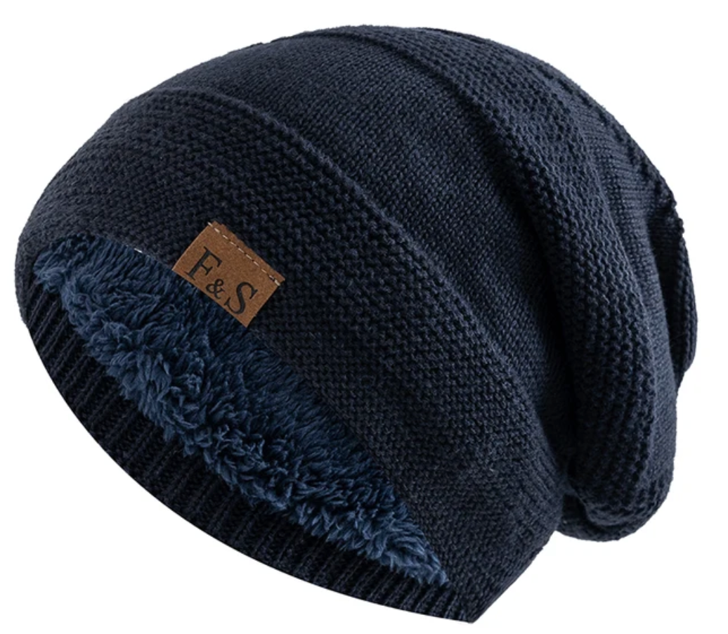 Unisex khaki fleece-lined beanie with a snug knitted fit