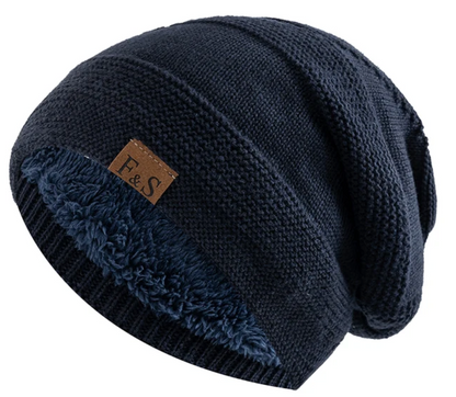 Unisex khaki fleece-lined beanie with a snug knitted fit