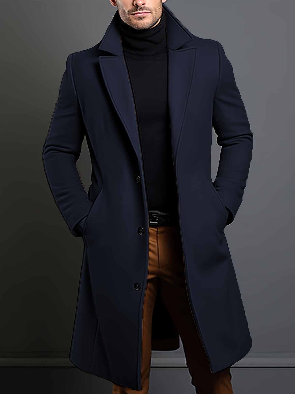Tailored longline coat, product still life