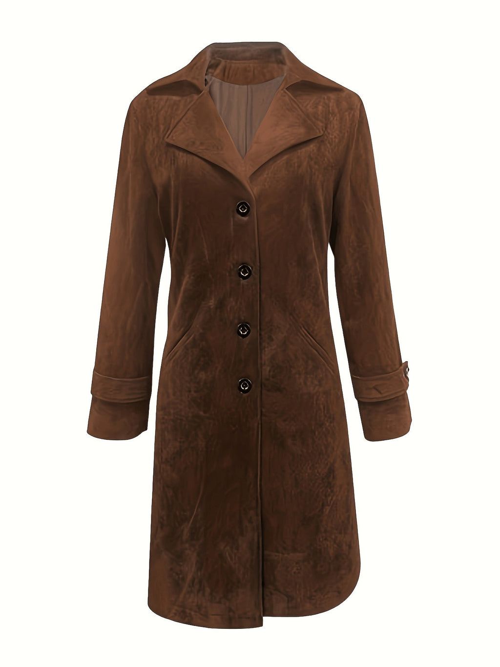 Dark brown longline coat with a tailored silhouette