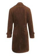 Dark brown longline coat with a tailored silhouette