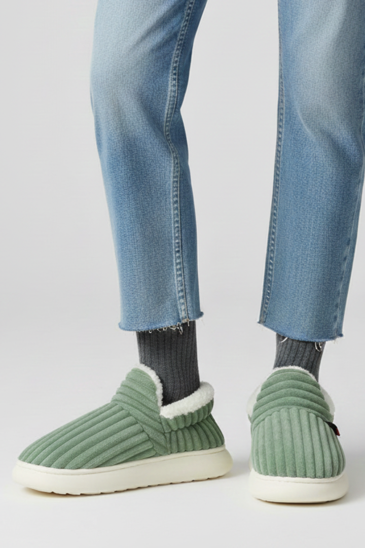 Slippers with ribbed upper and soft inner lining, product still life