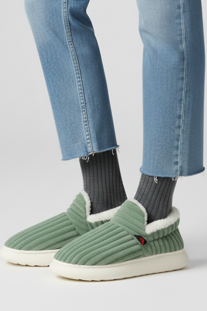 Slippers with ribbed upper and soft inner lining, product still life