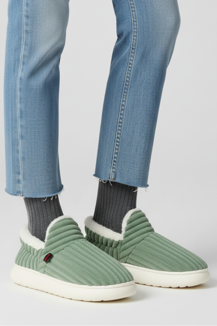 Slippers with ribbed upper and soft inner lining, product still life