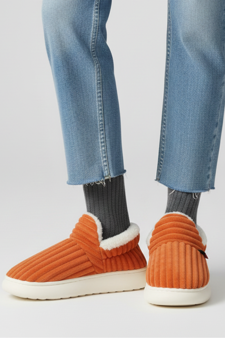 Slippers with ribbed upper and soft inner lining, product still life