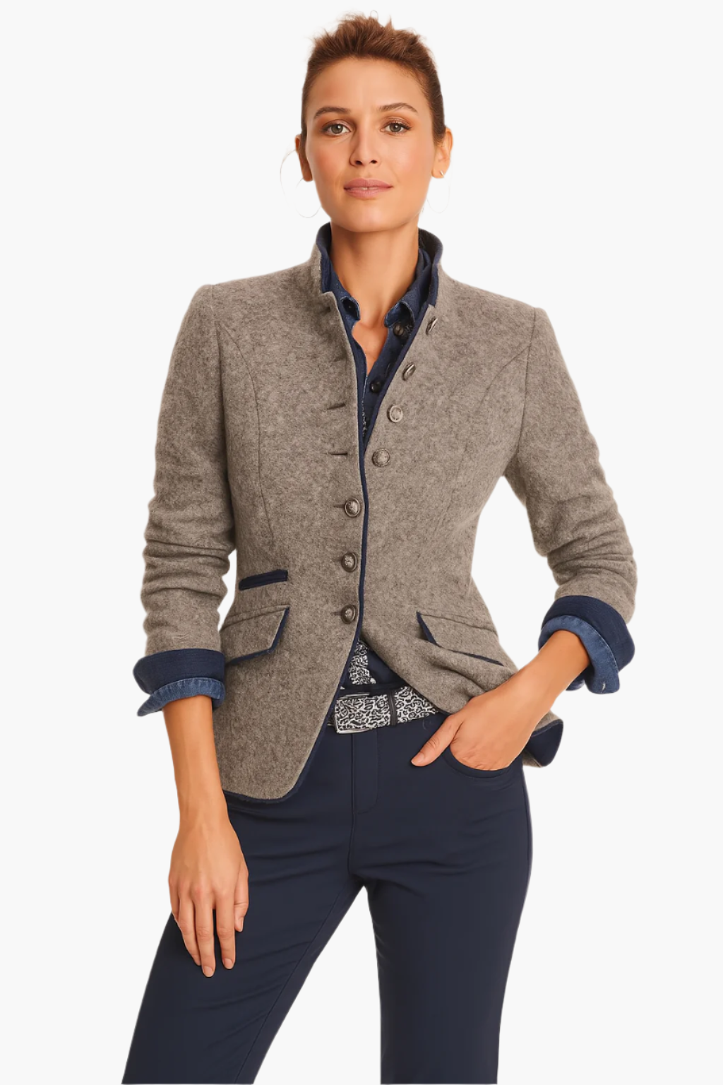 Light brown tailored blazer for women in a classic business cut