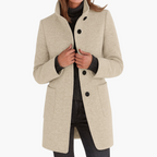 Women's blue stand collar wool blend coat for the autumn commute