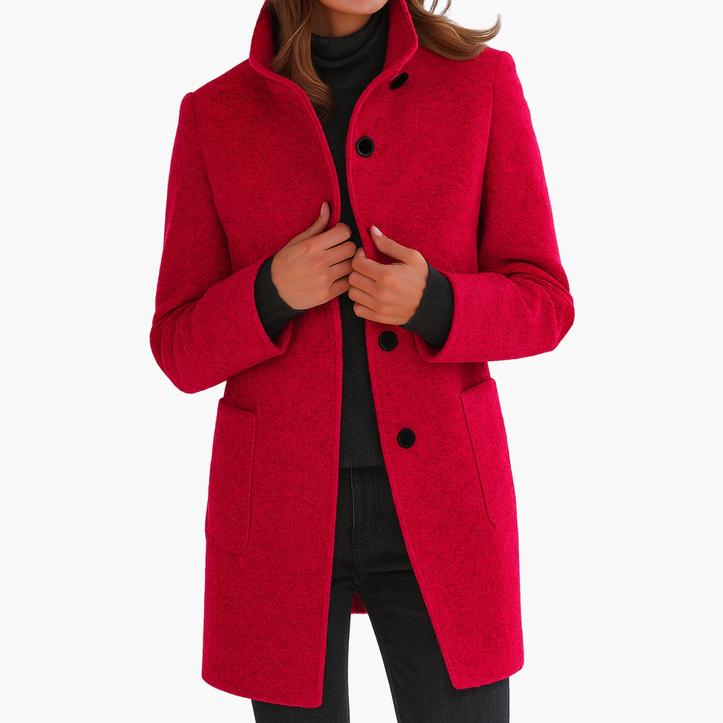 Women's grey stand collar wool blend coat for the autumn commute