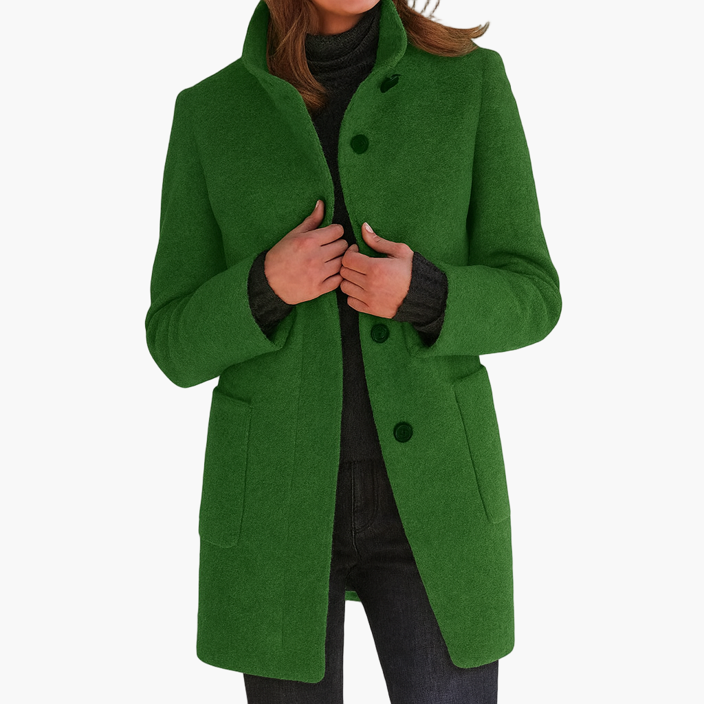 Women's grey stand collar wool blend coat for the autumn commute