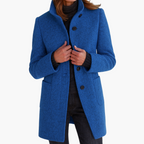 Women's grey stand collar wool blend coat for the autumn commute