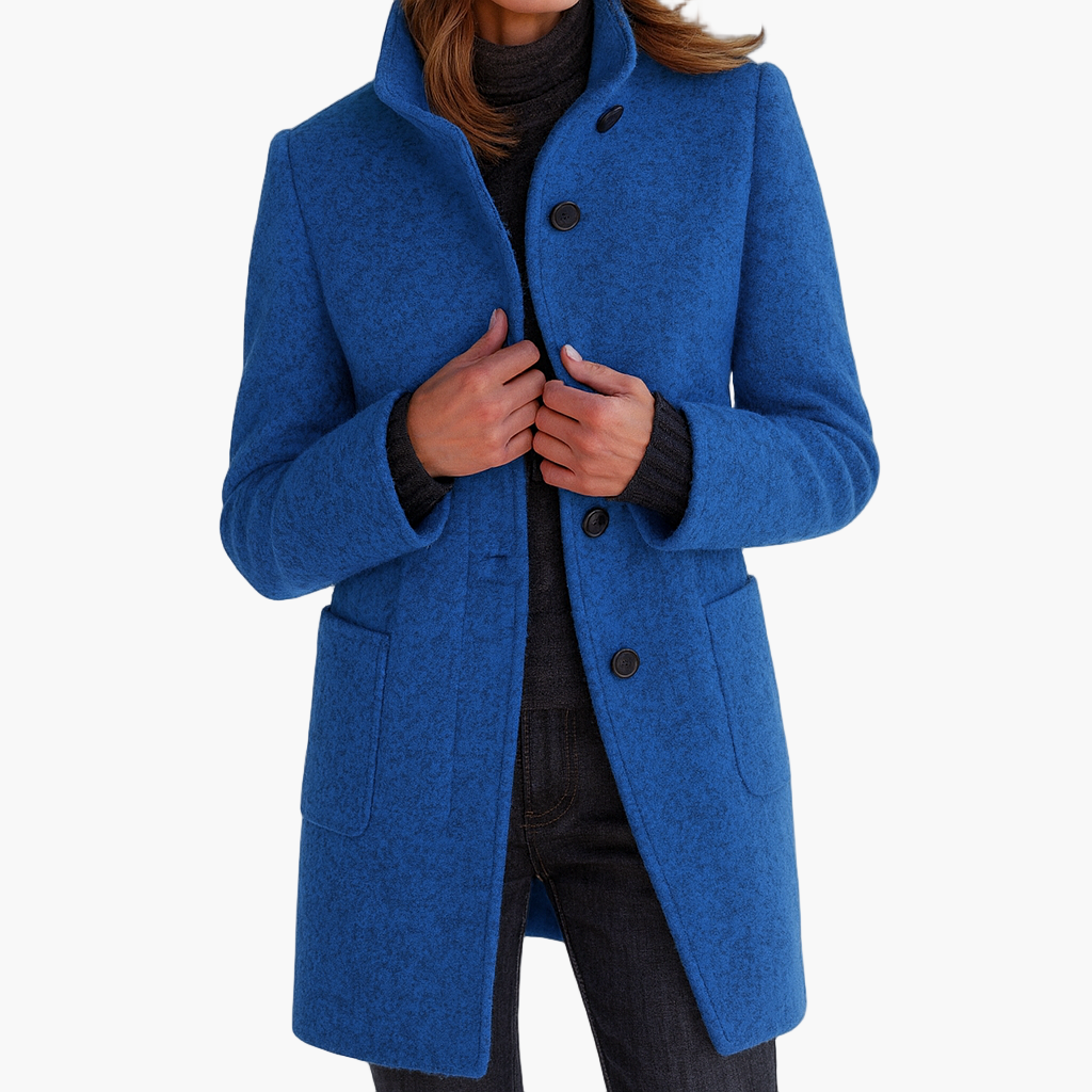 Women's grey stand collar wool blend coat for the autumn commute
