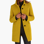 Women's grey stand collar wool blend coat for the autumn commute