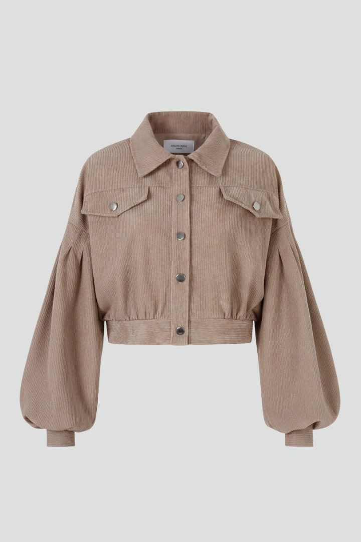 Cropped zip-up jacket with stand collar