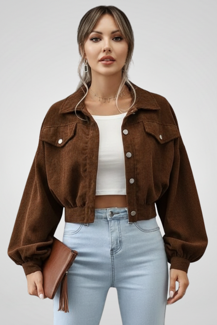 Cropped zip-up jacket with stand collar