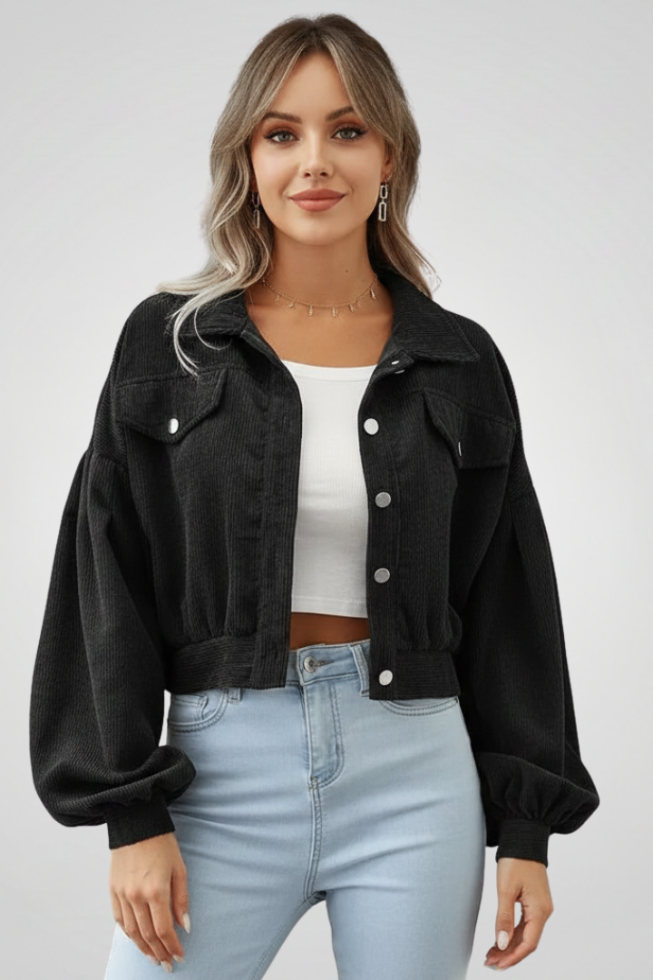 Cropped zip-up jacket with stand collar