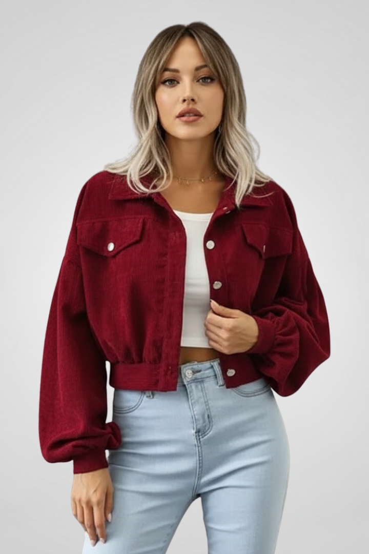 Cropped zip-up jacket with stand collar