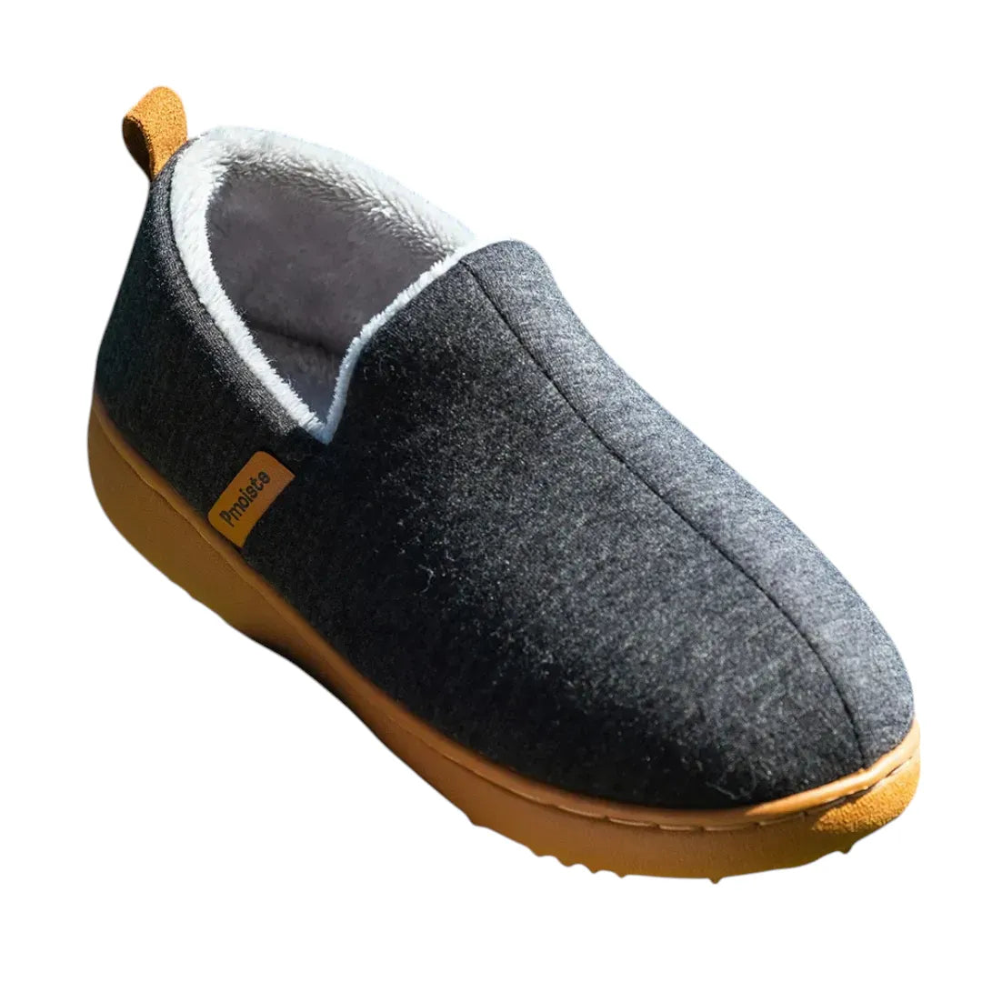 Fleece-lined slippers with cushioned footbed and hard outsole, product still life