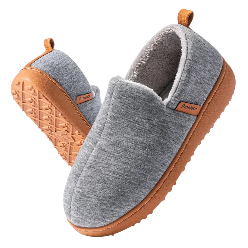 Fleece-lined slippers with cushioned footbed and hard outsole, product still life