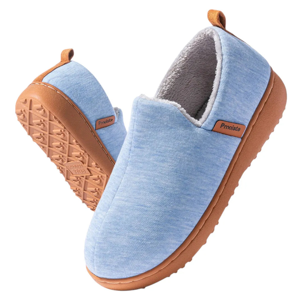 Fleece-lined slippers with cushioned footbed and hard outsole, product still life