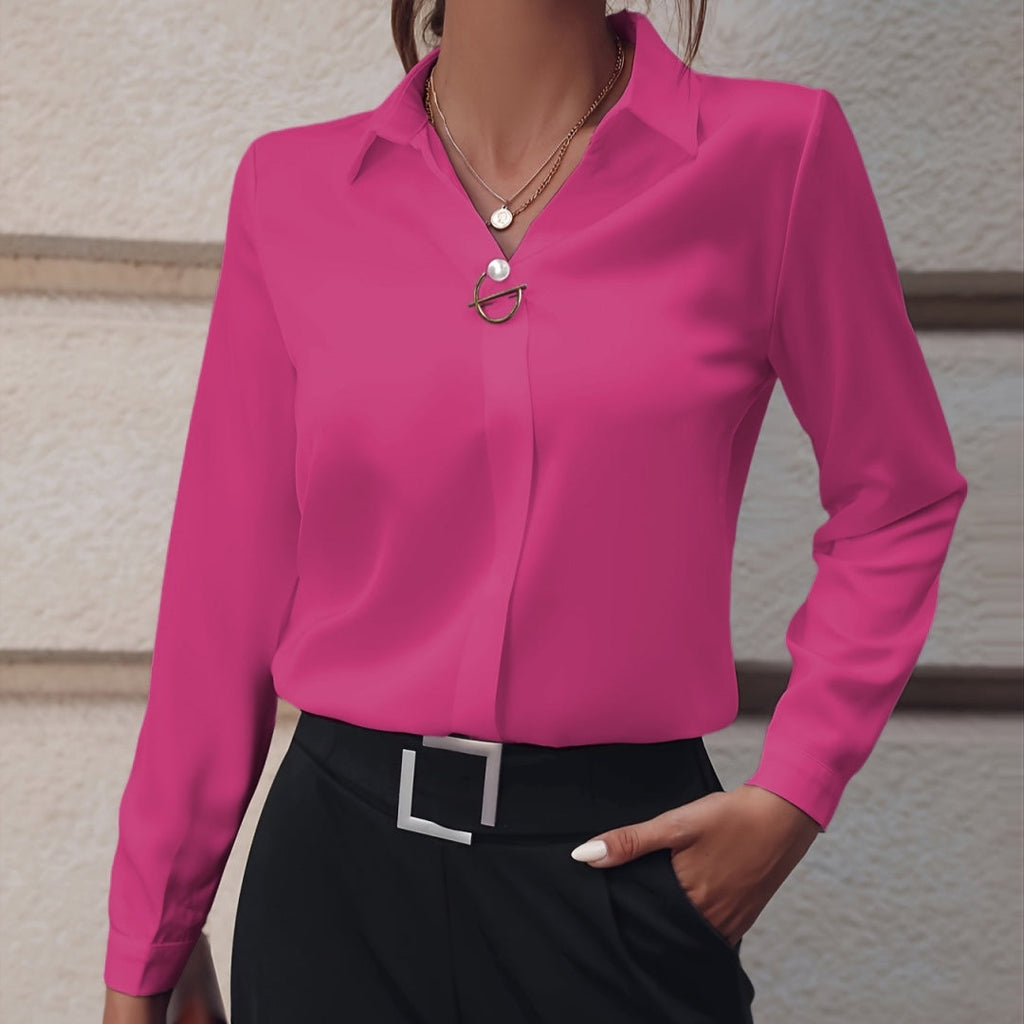 Women's white long sleeve blouse in a slim, tailored office fit