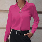 Women's white long sleeve blouse in a slim, tailored office fit