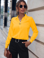 Women's red long sleeve blouse in a slim, tailored office fit