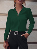 Women's white long sleeve blouse in a slim, tailored office fit