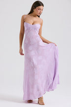 Women's pink floral lace maxi dress with a sweetheart neckline