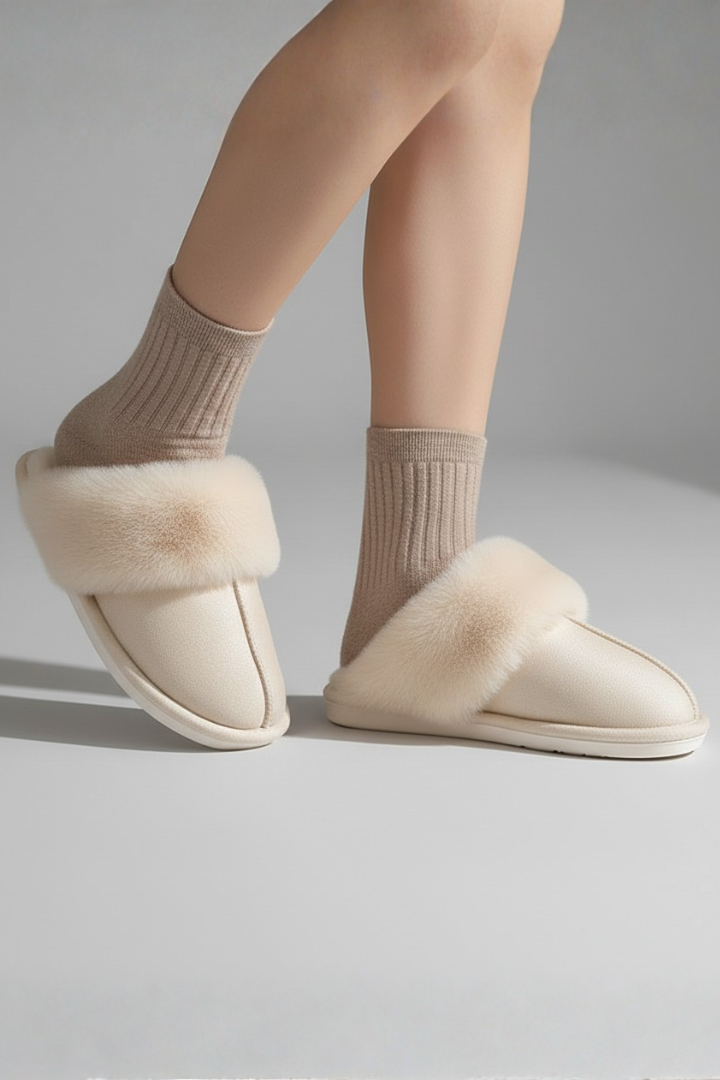 Women's plush-lined indoor slippers with textured non-slip sole