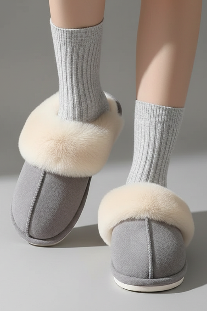 Women's plush-lined indoor slippers with textured non-slip sole