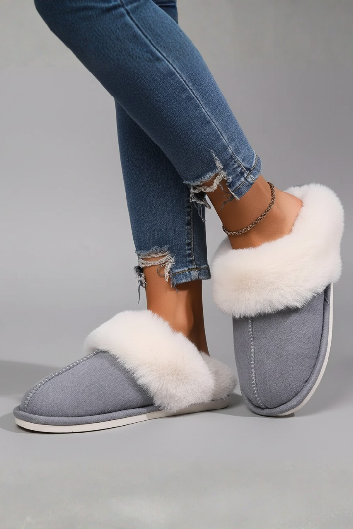Women's plush-lined indoor slippers with textured non-slip sole