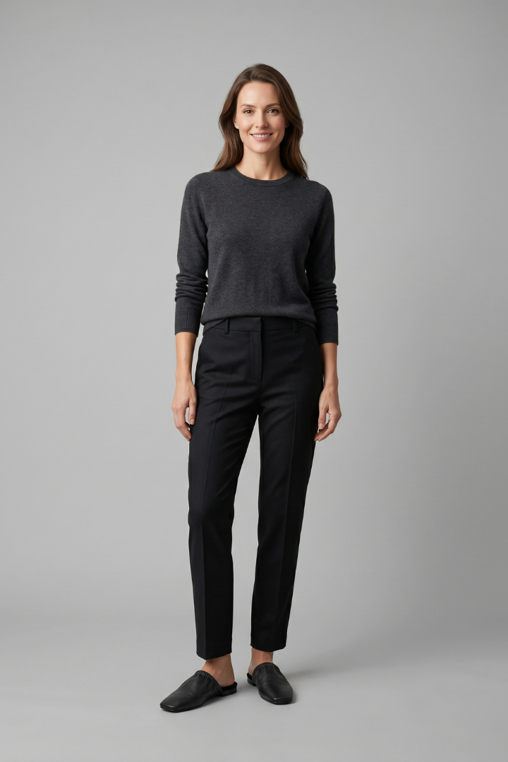 Black leather mules with cap toe and slip-on fit
